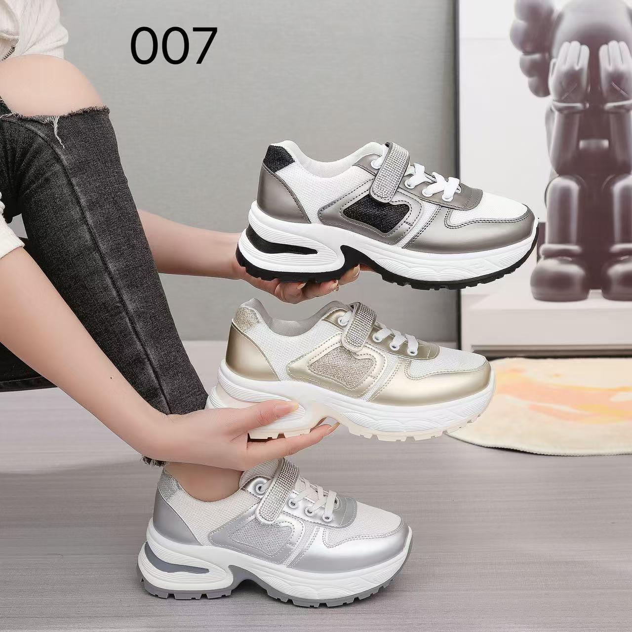 Women’s Shiny Sport Shoes with Velcro Strap and Thick Sole