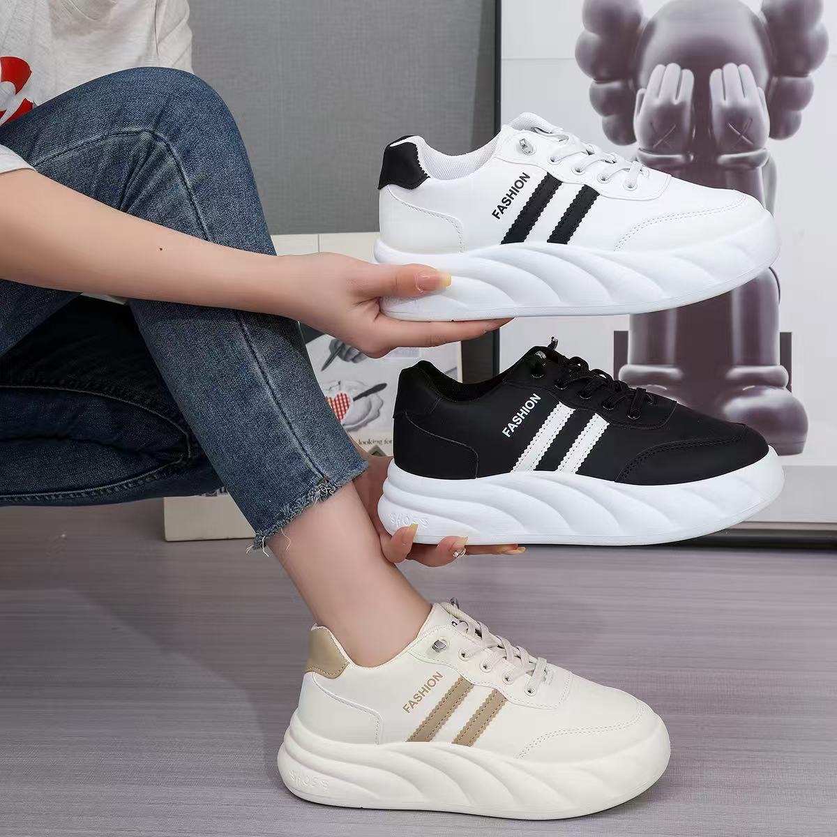 Women’s Casual Sneakers with Side Stripes and Thick Sole