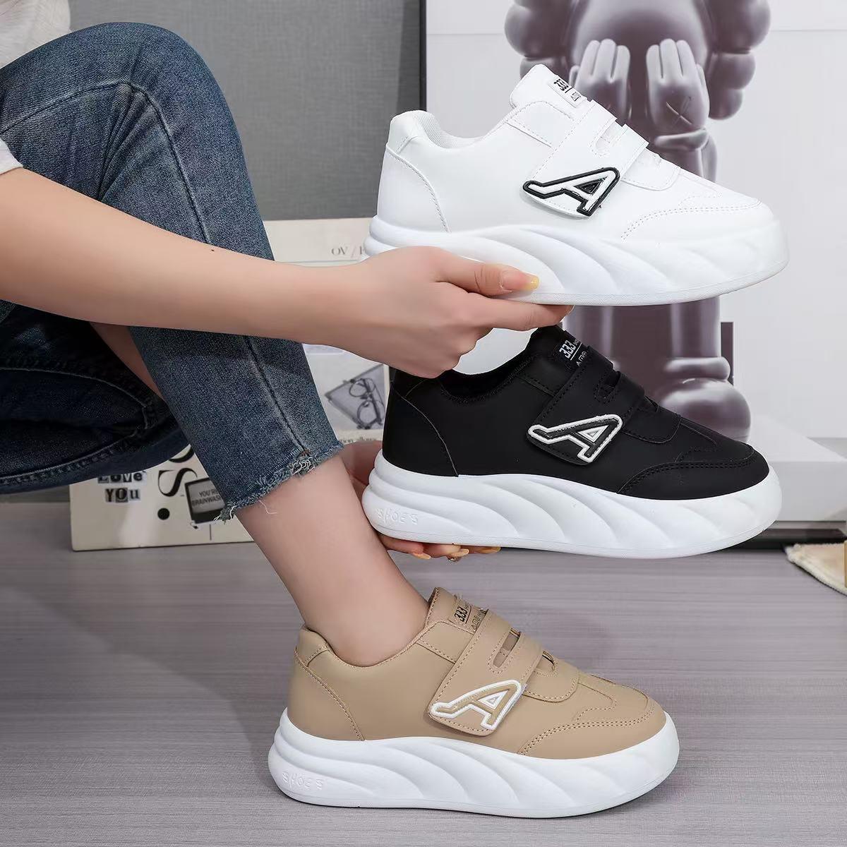 Women’s Casual Sneakers with Double Velcro Straps and Side Letter